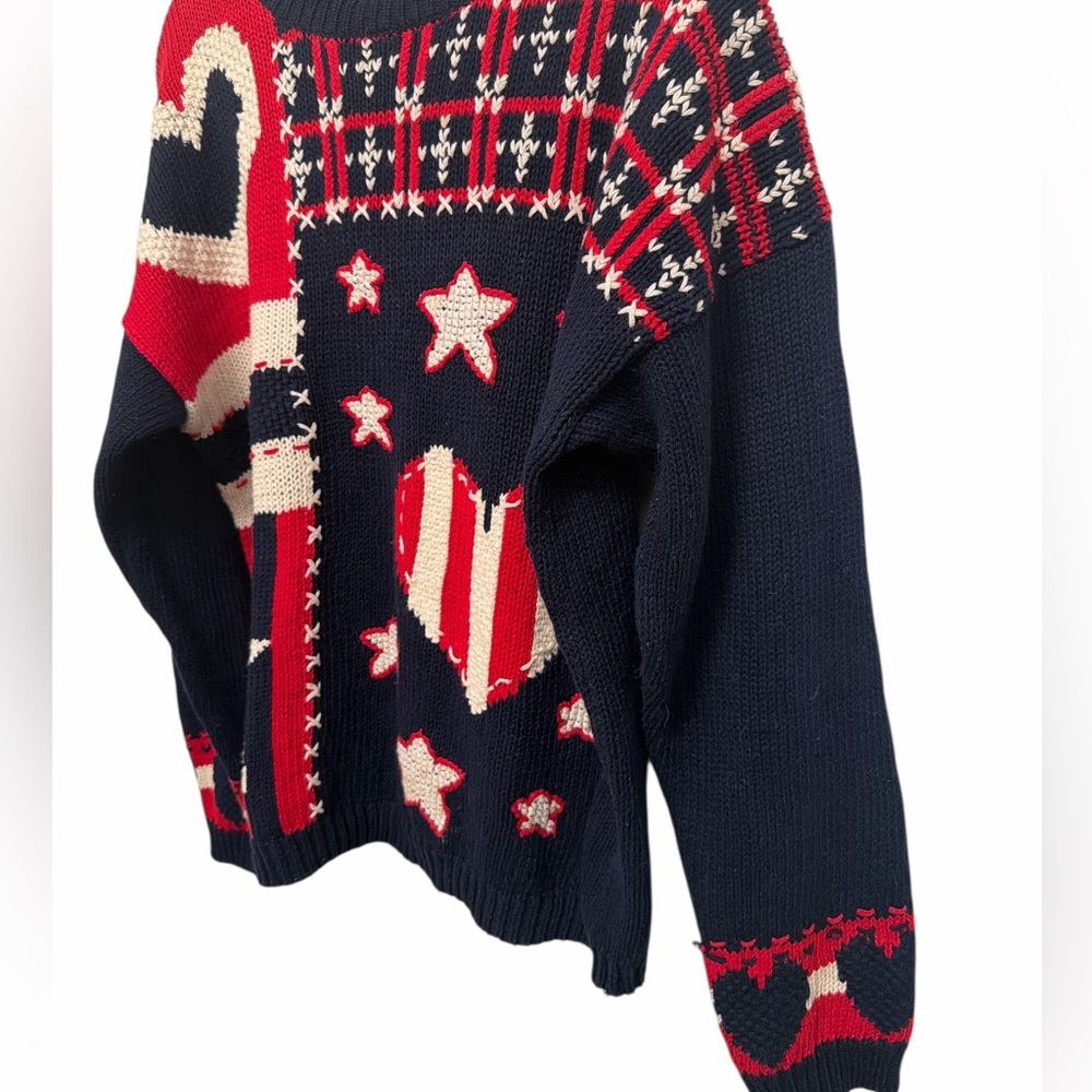 Vintage Women’s Ninon de Lenclos Patriotic Flag Knit Sweater size large Stars - Picture 4 of 8